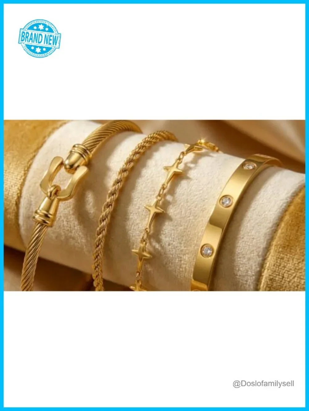 18K Gold Plated NonTarnish Stackable Love Bracelets Set with CZ Cross Star